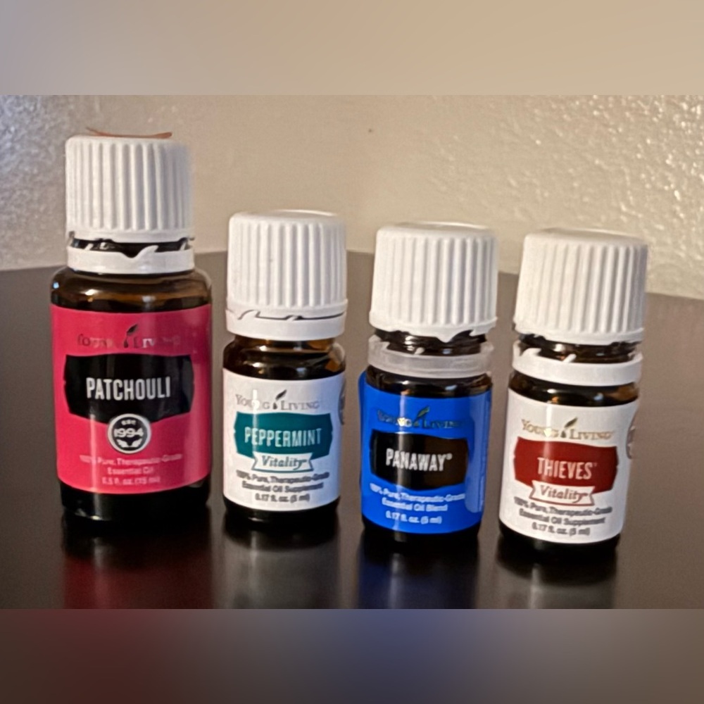 Young Living Essential Oils Bundle Patchouli Peppermint Thieves PanAway Set - Picture 2 of 4